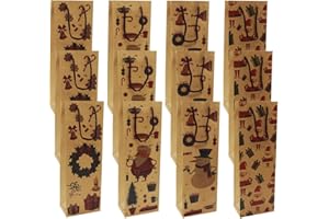 GENERIC WAIZHIUA 12Pcs Reusable Kraft Paper Wine Gift Bags - Xmas Wine Bags with Handle for Whiskey, Spirits, Champagne - 4 Pattern