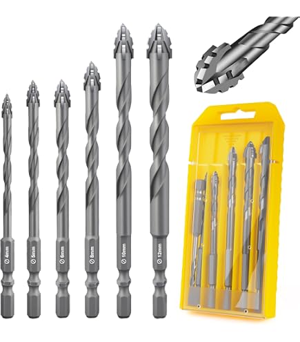 Set Da 5 Punte Trapano In Carburo Di Tungsteno – Misure 6/6/8/10/12 Mm, Codolo Esagonale, Per Piastrelle, Vetro, Granito E Marmo