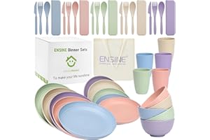 41-Teilig Campinggeschirr-Set, ENSINE Premium Plastikgeschirr Sets mit Tragetasche, Unzerbrechlich Picknick Geschirr für 5 Personen Leicht, 100% Sichere Kunststoffteller, Tassen, Schalen & Besteck Set
