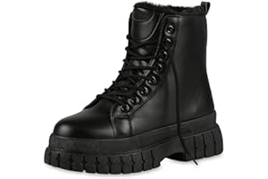 VAN HILL Damen Stiefeletten Plateau Boots Warm Gefüttert mit Blockabsatz Profilsohle