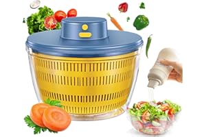 E-GREETSHOPPING Salatschleuder Elektrische Salatschleuder 4L Küchenhelfer Salattrockner, Automatische Salat Schleuder mit Deckel, für Waschen und Trocknen von Salat Obst Gemüse, mit 350ml Squeeze Flasche