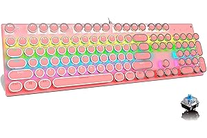 Lsgoodcare RGB Mechanische Spieletastatur Rosa verkabelte Tastatur mit 104 Tasten Blauer Schalter Mechanische Kompakttastatur mit 7 Rainbow-Hintergrundbeleuchtung, 12 Multimedia-Tasten
