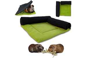 NEO SOLVO Coussin Polaire avec 2 Tunnels Roulés pour Cochon d'Inde et Lapin - 30 x 30 cm - Absorbant et Confortable - Combinable pour créer Une Aire de Jeu Unique
