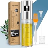 PORTENTUM Spruzzatore Olio Spray in Acciaio Inox 100ml, Oliera Vetro per Cucina e Friggitrice ad Aria, Spray Olio Cucina con