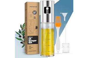 PORTENTUM Oil Spray Bottle 100ml Stainless Steel Olive Oil Dispenser, Leak Proof Oil Bottle with Accessories - Oil Sprayer for Cooking, Grilling, Salad and Air Fryer