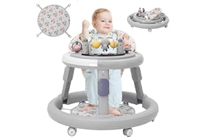 3-i-1 babygåstol (med aktivitetscenter, matbricka och golvmattor), höjdjustering, anti-O-bendesign, robust och hållbar gåstol, baby walker från 6 månader, vikbar
