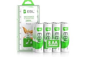 EBL 2800mAh AA de Alta Capacidad Ni-MH ProCyco con 1200 Tech de Pilas Recargables de 1,2V para los Equipos Domésticos con Estuches de Almacenamiento (8 Piezas)