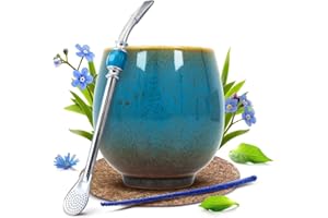 Cebador yerba maté set of accessories - Calebasse en céramique Isla 220 ml, bombilla, nettoyeur, tampon de liege, Yerba maté gourde