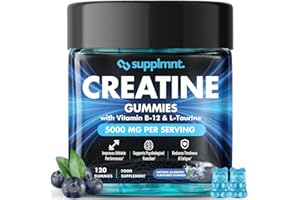 Supplmnt. Creatine Gummies 5000mg Lab-Tested 120ct Max Strength Muscle Growth/Recovery Supplements for Men & Women Creatine Monohydrate B12 & L-Taurine Vegan Gym Pre Workout Gummies, (Blueberry)