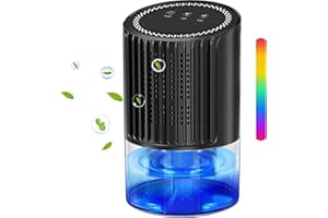 LGTLQT Luftentfeuchter Elektrisch,Tragbarer Kleiner Raumentfeuchter mit Automatischer Abtaufunktion und Abschaltung,7 Farbe Nachtlicht,Mini Extrem Leise Entfeuchter für Schlafzimmer,Badezimmer,Küche–Schwarz