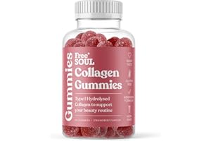 Collagen Gummies by Free Soul | High Strength Marine Collagen Supplement | Advanced Superior Type 1 Hydrolysed Collagen Peptides | Triple Strength Pure Formulation Supplement | 60 Gummies