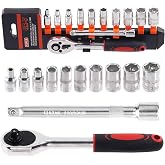 Swpeet 12 Piece 1/4 Inch Ratchet Wrench Set, 4-13mm Socket Set with Quick Release Handles and 4" Extension Bar for Home Works
