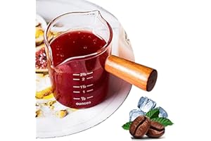 SYXLS Podwójna Wylewka Miarka z Drewnianym Uchwytem, Miarka do Espresso, Szklane Kubki do Kawy z Funkcją Pomiaru, Skalą Odporną na Temperaturę Szklaną Miarką z Uchwytem do Nalewania
