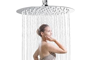 Gowkeey Rociador para Ducha Redondo 8 Pulgadas, Cabezal de Ducha de Acero 304 Inoxidable, Ducha de Acero, Alcachofa Ducha, Fácil de limpiar y fácil de instalar 25CM