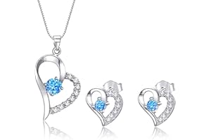 AMIGUO Women Love Heart Pendant Necklace Earrings Set, Sterling Silver Jewelry Set Gift Her