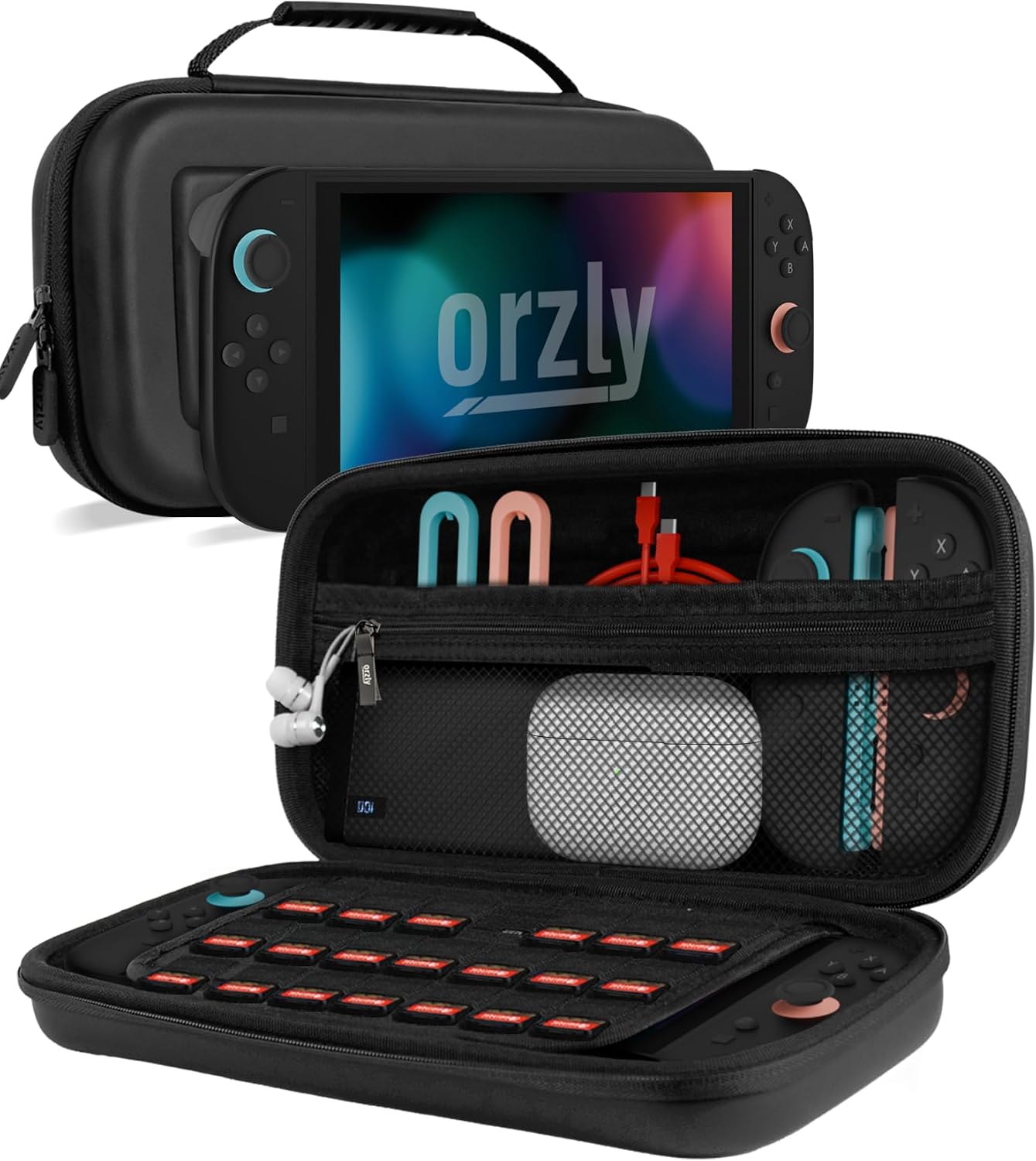 Orzly Funda de Transporte para Consola Nintendo Switch 2 2025 de 7.9 Pulgadas, Funda rígida con Almacenamiento Inteligente para Accesorios y Bolsillos de Juegos, Edición de Caja de Regalo
