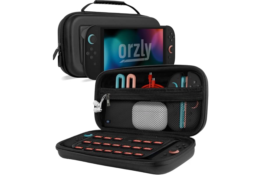 Orzly Custodia da trasporto per console Nintendo Switch 2 2025 da 7,9 pollici, custodia rigida con custodia intelligente per accessori e tasche per giochi, confezione regalo, edizione