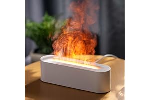 GZVXUNY Difusor Aceites Esenciales con Efecto Llama, Humidificador Aceites Esenciales con 7 Colores de Luces LED, 4 Temporizadores y Apagado Automático Sin Agua, Difusor de Aromas para Hogar, Oficina - Blanco