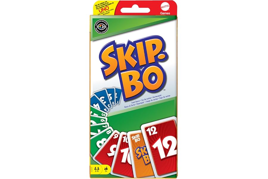 Mattel Games Skip-BO, ab 7 Jahren, 2-6 Spieler | Klassisches Sequenz-Kartenspiel für Kinder, Teens & Erwachsene, Reisen, Camp