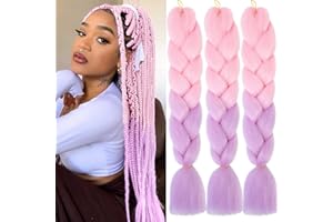 Xtrend 24Inch 3packs Jumbo Braiding Hair Pink to Purple Kanekalon Jumbo Braids Hair Extension Jumbo Braiding for Twist Braiding Box Braids Crochet Hair (3Packs,Pink to Purple#)