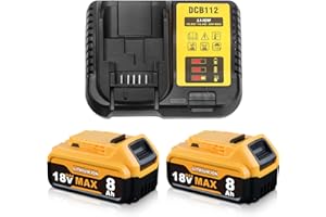 TERARRELL 2PC 18V 8000mAh DCB184 Replacemnet for Dewalt Battery with DC112 Compatible with Dewalt Battery and Charger DCB180 DCB181 DCB-182 DCB-183 DCB-184B-XJ DCB185 DCB200 (2Battery+Charger)