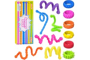 Kuvarix Lot de 12 Jouets Antistress, Fidget Toys Anti Stress, 6 Bâtons Sensoriels, 6 Petites Bagues, Jouet Sensoriel pour Enfants, Bague Anti Stress Enfant Ideal pour École, Voyage, Maison