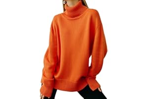 JYYYOU Pull Col Roulé Décontracté De Couleur Unie pour Femme, Pull Col Roulé d'automne pour Femme, Pull Col Roulé à Manches Longues en Tricot Côtelé, Pull Ample Décontracté