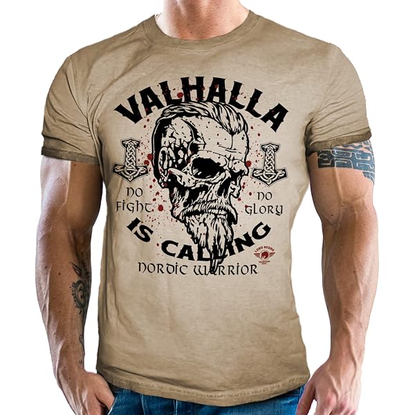 vanVerden NRTH Legendary Herren Hoodie mit Kapuze - Bär Björn Krieger Berserker Rücken Aufdruck - nordische Wikinger Walhalla Geschenke für Männer, Valhalla Viking, Farbe:Schwarz/Blutrot, Größe:L