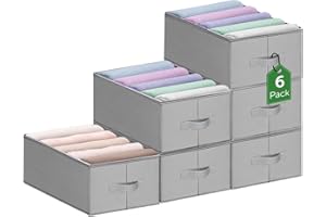 Captainfive Organizador Armario Ropa 6 Piezas, Organizador Cajones de Camisetas Jeans, Cajas Almacenamiento Plegable de Tela con 5 Compartimentos, Apilable, Ahorra Espacio (L, 43 x 30 x 20 cm)