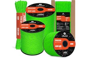 Abma Cord Paracord 4mm 9 Fili 10m Corda Paracord Nylon Corda da Paracadute Tipo 3 620lbs - Max. 280 kg - Riflettente Neon Verde