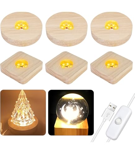 Lot De 2 Socles LED En Bois - Base D'Affichage USB Pour Cristal, Acrylique Et Bijoux