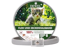 DEWEL 34.5cm Zecken Halsband für Katze, Floh Zecken Kragen Floh-und Zecken Prävention Halsbänder, Verstellbar Wasserdicht Katze Flohhalsband