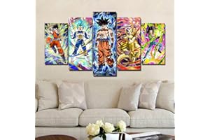 LAKHAFZY 5 Peintures sur Toile Cadre Impression sur Toile Peinture Salon Mur Art Dragon Ball Z Super Saiyan Photos Goku Et Vegeta Affiche Décor À La Maison