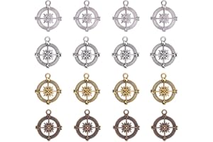 PH PandaHall 60pcs 4 Colori Pendenti in Lega tibetana bussole Charms per Orecchini collane creazione di Gioielli Estivi Laurea Matrimoni Bomboniere Battesimo Confetti (25mm)