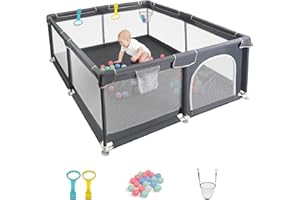 CHOLY Baby Playpen for Babies and Toddlers, Durable Play Pen with Visible Breathable Mesh, Foam Protection, Easy to Assemble Infant Fence -128 ×128cm (Dark Grey, 128 x 128cm)