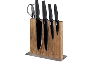 Navaris Bloc à Couteaux magnétique - aimanté Double Face en Bois d'acacia - Range de Cuisine Vide - Support Vertical, Marron