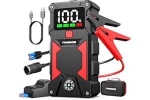 FNNEMGE Starthilfe Powerbank 6000A Spitzenstrom, Geeignet für 12V Auto Batterie(Alle Benzin und 10,0L Diesel), mit USB-Ladeausgang, LED-Licht, HD-Großbildschirm, EC-5 Ausgabe.