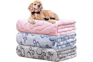 Rezutan Dog Blankets, Puppy Blankets, Dog Blankets Washable, Flannel Throws for Dog Cat, Fleece Dog Blanket for Sofa, Bed, Car Seat, 3 Pack(Grey/Pink/Blue), 110x80cm