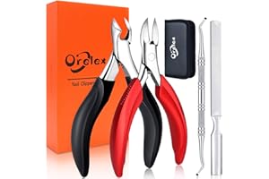 ‎ORELEX Orelex Nagelschere für Dicke und Tief Eingewachsene Zehennägel, Profi Edelstahl Pediküre Nagelknipser, Ergonomische Komfort Langgriff Maniküre Clipper, 4 Stück Set Fußnagelzange - mit Geschenkboxe