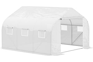 Outsunny Serra da Giardino a Tunnel con Porta Avvolgibile, 6 Finestre e Tetto a Spiovente, Serra per Orto in PE per Piante, 3.5x3x2 m, Bianco