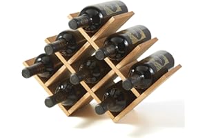 KIRIGEN Portabottiglie in legno da 8 bottiglie, espositore per vini in legno a 3 livelli, portabottiglie e portabicchieri da banco, portabottiglie e portabicchieri per armadio colore naturale