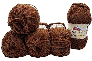 Ilkadim Export 5 x 100 Gramm Himalaya Dolphin Strickwolle, Babywolle einfarbig, 500 Gramm Wolle Strickgarn Super Bulky (Braun 80366)