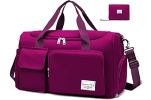 Hoseay Bolsa Deporte Mujer con Compartimentos para Zapatos y Bolsillo Húmedo Bolsa de Deporte Grande Bolsa de Viaje Impermeable Bolsa Gimnasio Plegable Macuto Deporte Fin de Semana Natación, Púrpura