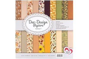 Ideen mit Herz Papiers décoratifs Duo-Design | Bloc de 20 Feuilles de Papier Craft | 25 x 25 cm | 250g/m² | imprimées Recto-Verso | Papier Dessin à Motifs | idéal pour Scrapbooking (Automne 01)
