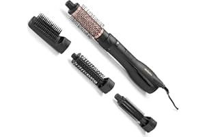 BaByliss Spazzola ad aria calda 1200W 4 accessori, Asciugatura, styling e volume, 3 temperature, funzione ionica anti-crespo, AS122E
