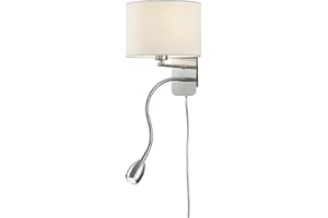 ‎LIGHTLING lightling modern Wandleuchte in nickel matt mit verstellbarem Lesearm, Stoffschirm weiß, 1 x E14 max. 40W, ø 20 cm, Höhe: 23.5 cm