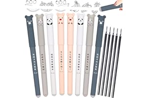 ARTBIU 8 Erasable Pens Black Ink Eraser Pen, 0.35mm Rub Out Pens Erasable Pen with Eraser, Erasable Gel Pens with Rubbers on the End, Rubber Pen Cute Writing Pens Adults Stationery set, Stocking Fillers Kids