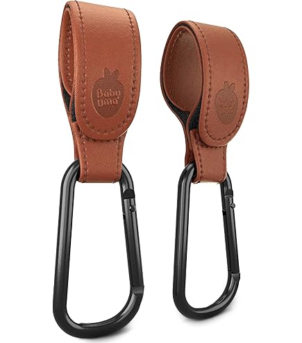 Shabany 2 Ganci Universali Per Passeggino Con Chiusura In Cinturino Regolabile - Robusti, Portata 25kg, Colore Marrone, Accessorio Multiuso Per Borse