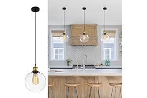 FORCOSO 3PCS Vintage Glass Pendant Light, Industrial Ceiling Pendant Lights with Clear Glass Globe Shade, Adjustable Pendant Lighting for Kitchen Island Dining Table Hallway Entryway（ø20CM）