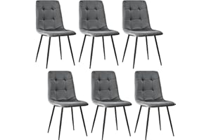 JIJIAN Set di 6 Sedie da Sala da Pranzo, Sedie da Cucina con Tessuto di Velluto e Gambe in Metallo Nero, Sedia Imbottita con Capacità di Carico di 120 kg, Grigio Scuro